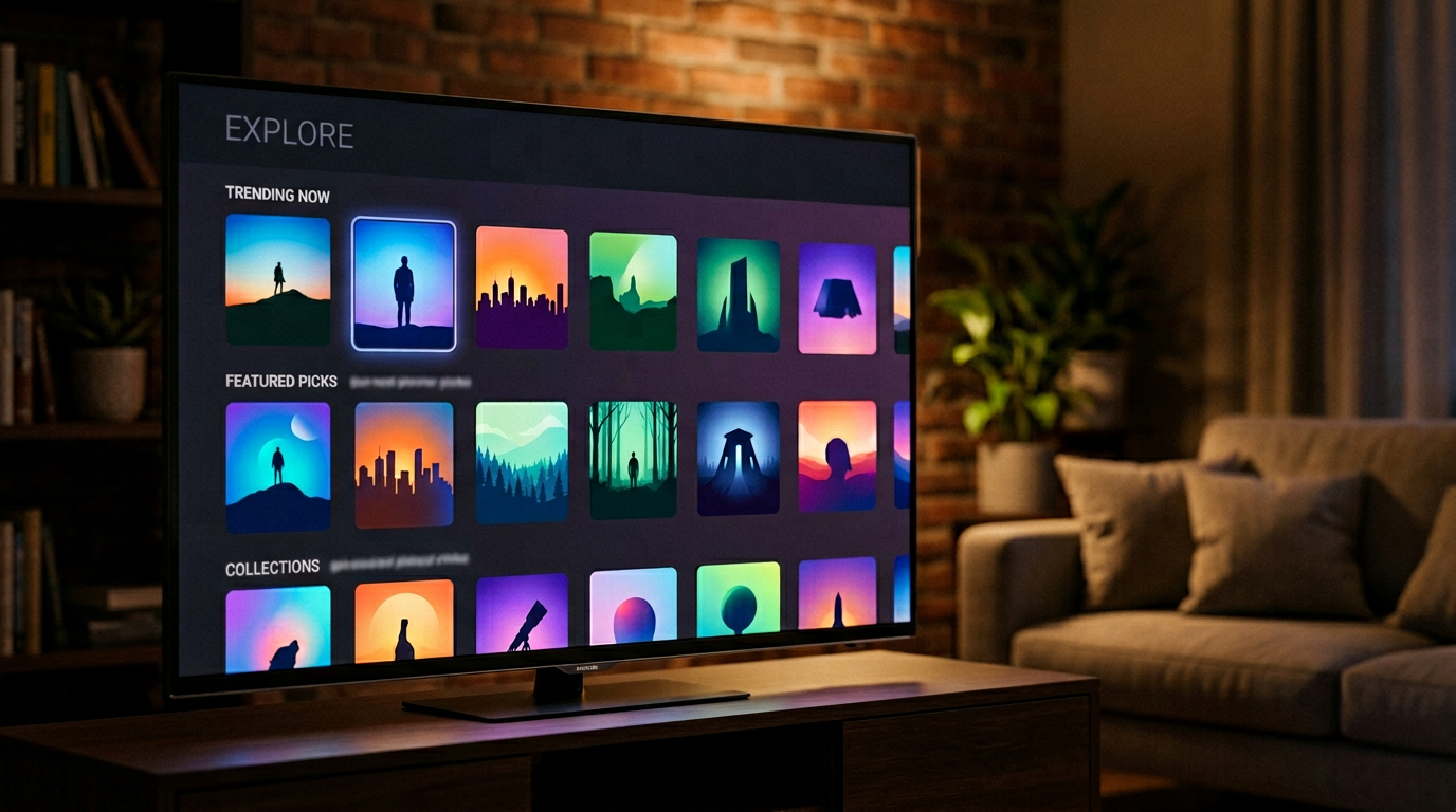 TV screen with generic grid streaming interface